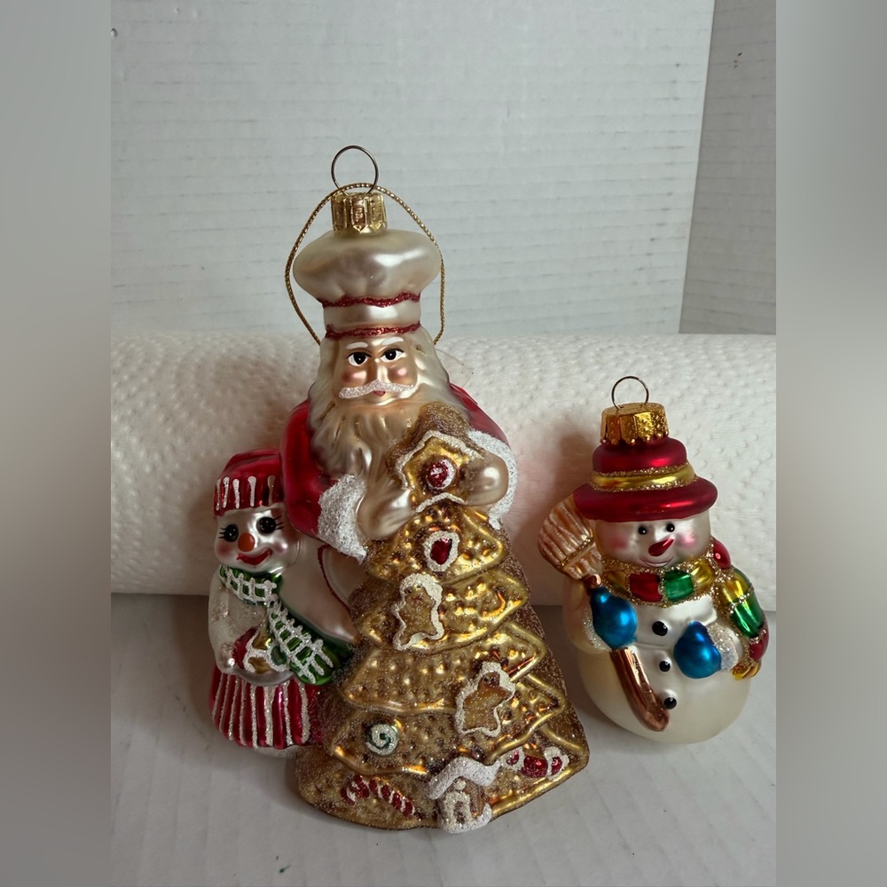 Fitz and Floyd Santa Claus Cook Chef Ornament Ginger bread Bonus Snowman